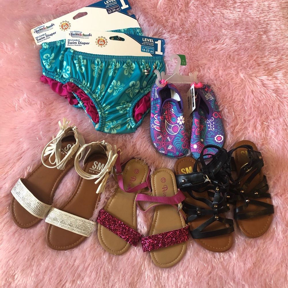 Swim and summer “grow” bundle w/ 4 pairs of shoes